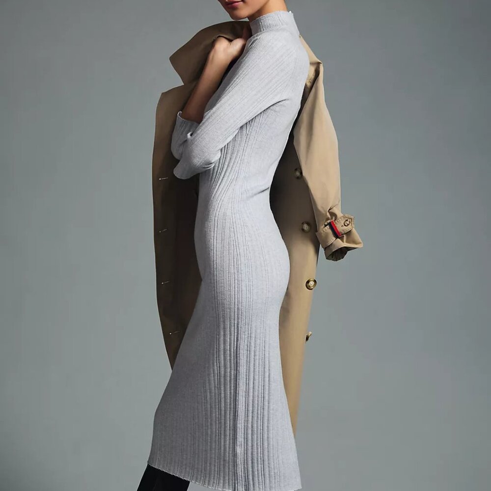 Daily‎ Practice Anthropologie Ribbed Mock Neck Midi Heather Gray XL Thumbhole